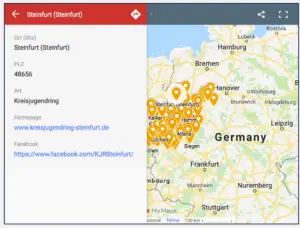 Eine Abbildung der Google Maps Karte der Jugendringe in NRW