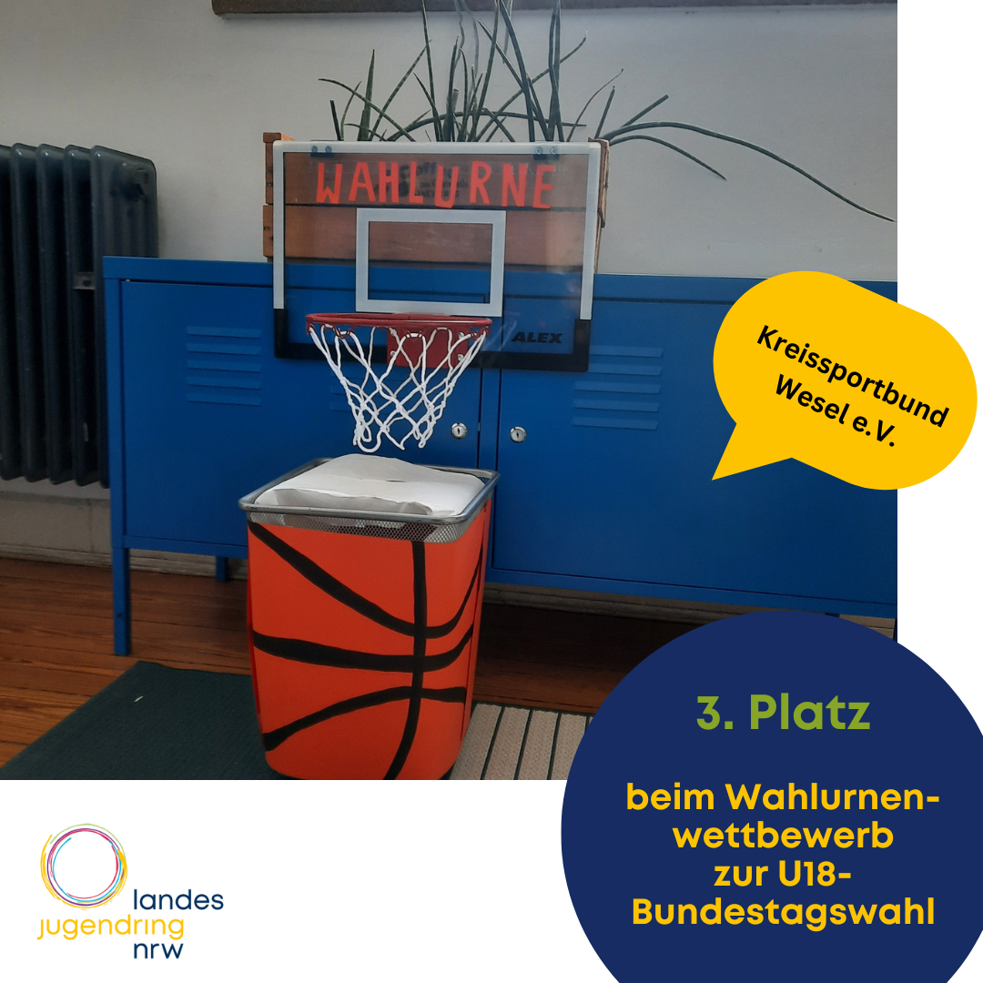 3 den dritten platz teilen sich zwei, einmal ein basketball korb als wahlurne